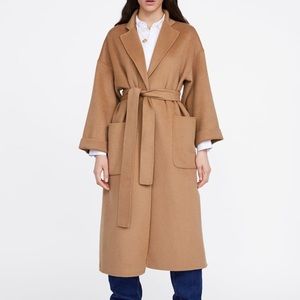 ZARA NET CAMEL BELTED COAT